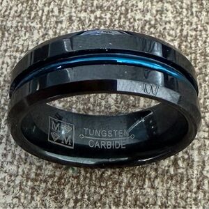 Men's Tungsten Carbide Ring, 8MM, Two-Toned (Black/Blue), Black 10